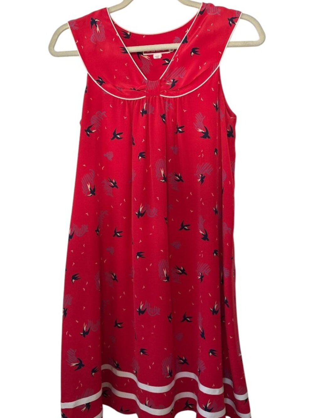 Anthropologie EK Jam Factory Red Retro Silk Bird Swallow Shift Dress - Size XS